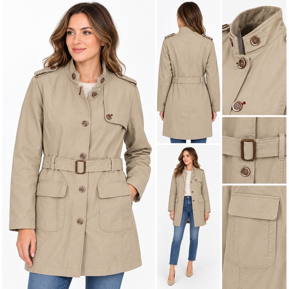 Banana Republic Heritage Khaki Trench Coat Belted Map Lining Tan Women's Size XL